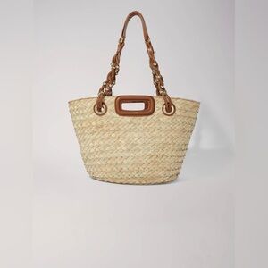 Maje Woven Raffia Stylish Leather Tan Tote Bag